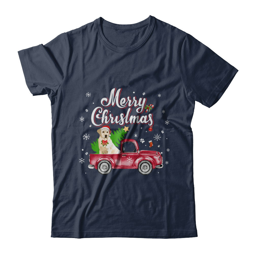 Labrador Retriever Rides Red Truck Christmas Pajama T-Shirt & Sweatshirt | Teecentury.com