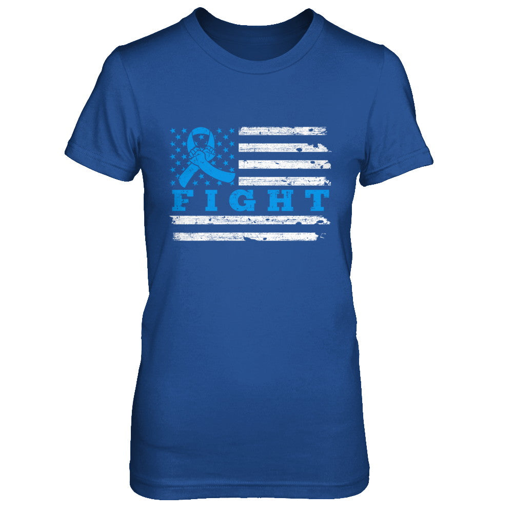 Fight Blue Ribbon US Flag Colon Prostate Cancer Awareness T-Shirt & Hoodie | Teecentury.com