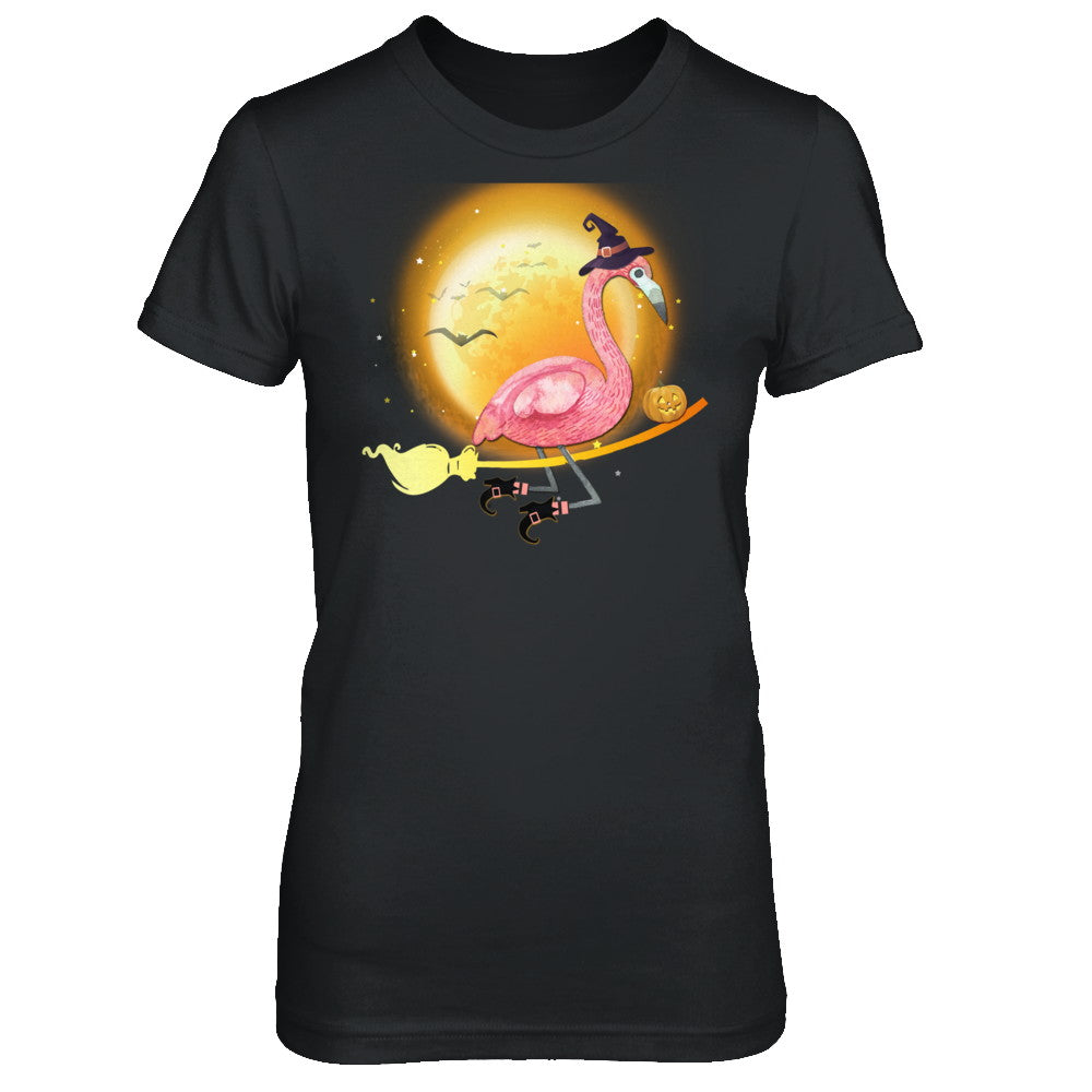 Funny Halloween Flamingo Witch Broom Scary T-Shirt & Hoodie | Teecentury.com