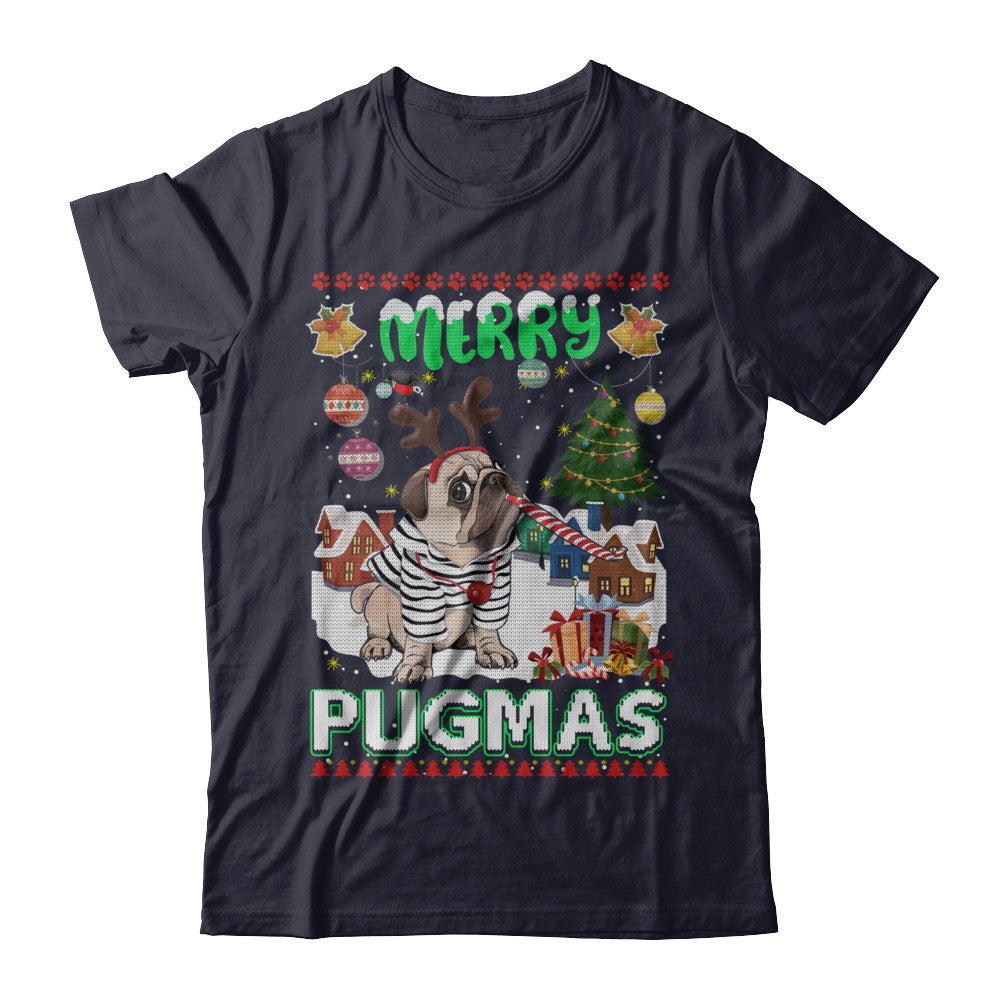 Cute Pug Christmas Merry Pugmas Ugly Sweater Christmas T-Shirt & Sweatshirt | Teecentury.com