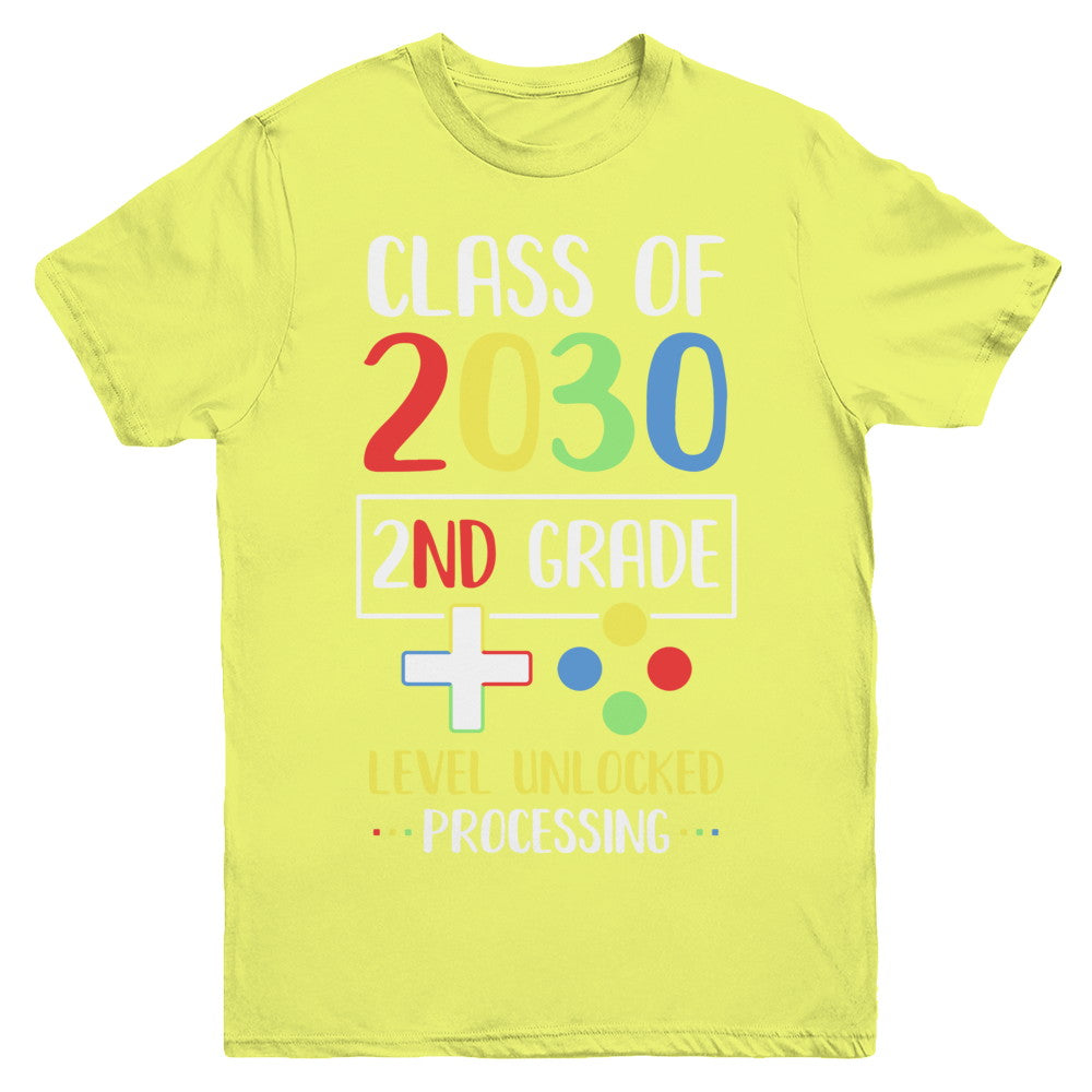 Class Of 2030 2nd Grade Level Unlock Gaming Back Go School Youth Youth Shirt | Teecentury.com