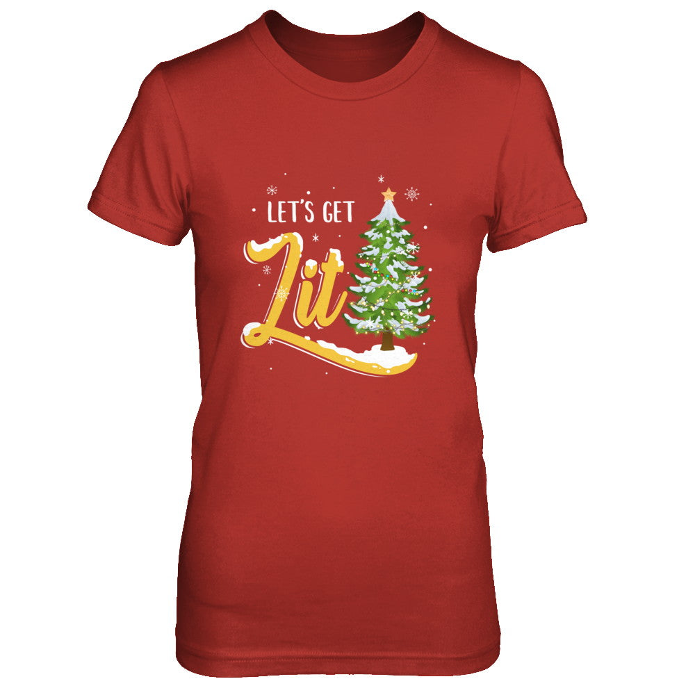 Let's Get Lit Funny Christmas Tree Drinking Beer T-Shirt & Sweatshirt | Teecentury.com