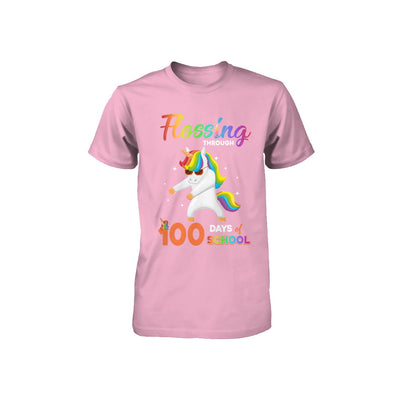 Flossing through 100 Days of School Unicorn Girl Youth Youth Shirt | Teecentury.com