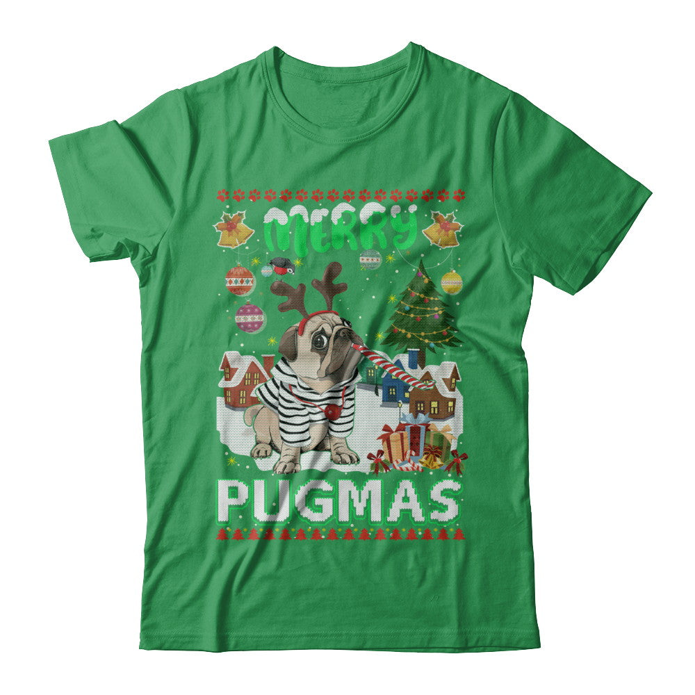 Cute Pug Christmas Merry Pugmas Ugly Sweater Christmas T-Shirt & Sweatshirt | Teecentury.com