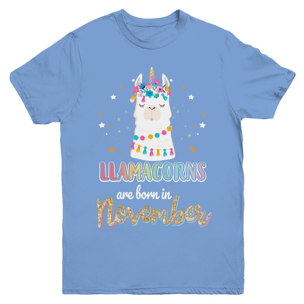 Llama Unicorn Llamacorns Born In November Birthday Gift Youth Youth Shirt | Teecentury.com