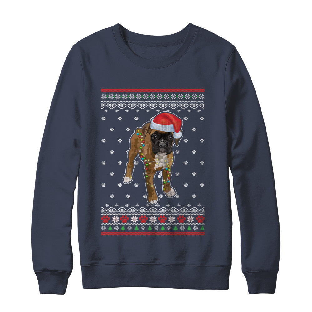 Boxer Christmas Ugly Sweater Lights Dog Xmas Gift T-Shirt & Sweatshirt | Teecentury.com