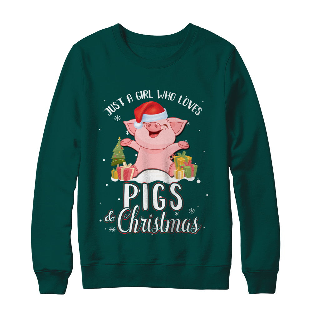 Just A Girl Who Loves Pigs And Christmas T-Shirt & Sweatshirt | Teecentury.com