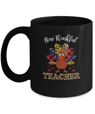 One Thankful Teacher Leopard Turkey Thanksgiving Gift Mug Coffee Mug | Teecentury.com