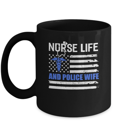 Nurse Life And Police Wife American Flag Vintage Women Gift Mug Coffee Mug | Teecentury.com