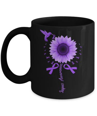 Hummingbird Sunflower Purple Ribbon Lupus Awareness Mug Coffee Mug | Teecentury.com