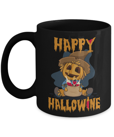 Halloween Happy Hallowine For Wine Straw Man Pumpkin Mug Coffee Mug | Teecentury.com