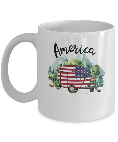 America Camping Camper American Flag Independence Day Gift Mug Coffee Mug | Teecentury.com