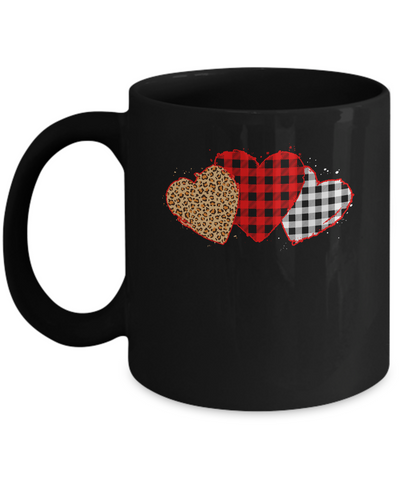 Three Hearts Leopard Buffalo Plaid Valentine's Day Mug Coffee Mug | Teecentury.com