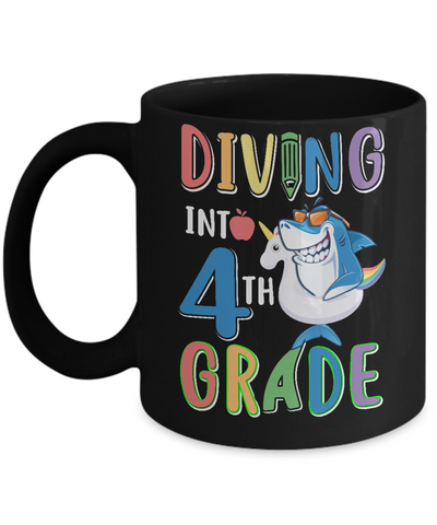 Diving Into 4th Grade Back To School Shark Mug Coffee Mug | Teecentury.com