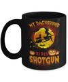 My Dachshund Rides Shotgun Halloween Dog Mug Coffee Mug | Teecentury.com