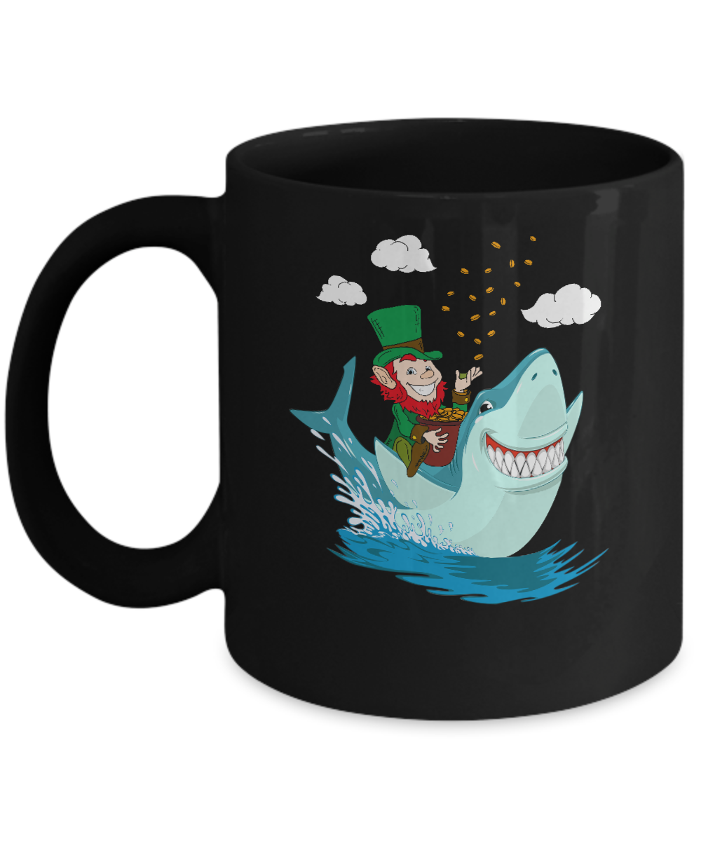 St Patricks Day Leprechaun Riding Shark Mug Coffee Mug | Teecentury.com