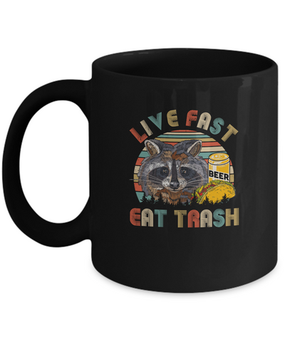 Live Fast Eat Trash Funny Raccoon Beer Tacos Vintage Mug Coffee Mug | Teecentury.com