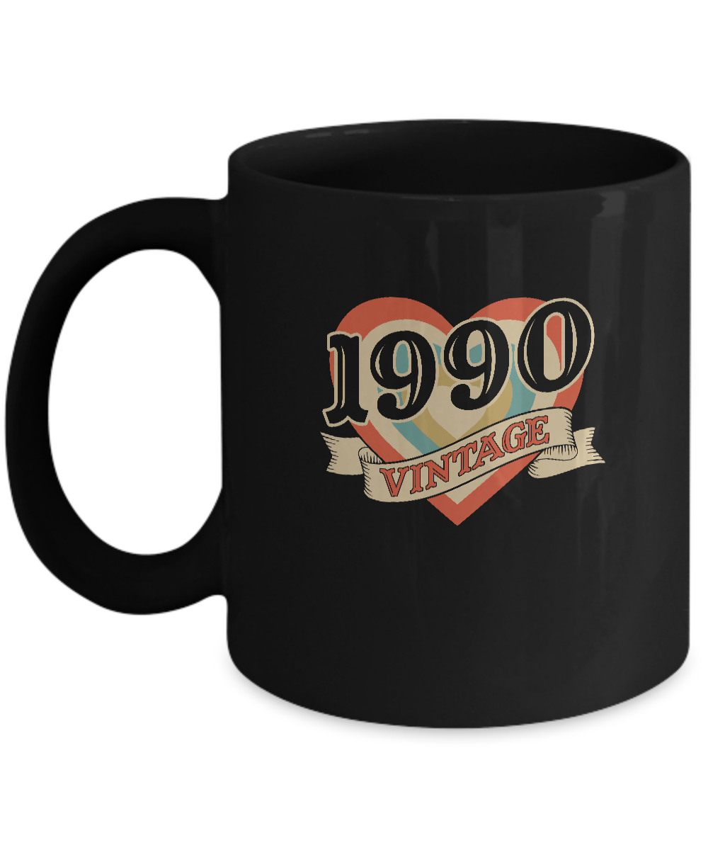 32th Birthday Gifts Classic Retro Heart Vintage 1990 Mug Coffee Mug | Teecentury.com