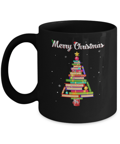 Merry Christmas Tree Love Reading Books Librarian Mug Coffee Mug | Teecentury.com