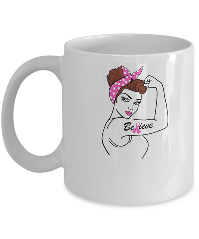 Support Breast Cancer Awareness Warrior Believe Mug Coffee Mug | Teecentury.com