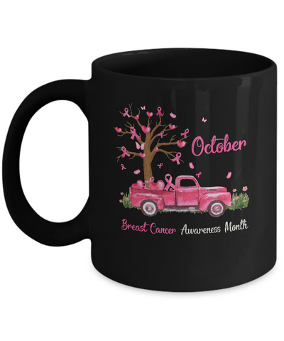 Pink Truck Pumpkin October Breast Cancer Awareness Month Mug Coffee Mug | Teecentury.com