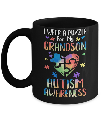 I Wear A Puzzle For My Grandson Autism Awareness Mug Coffee Mug | Teecentury.com