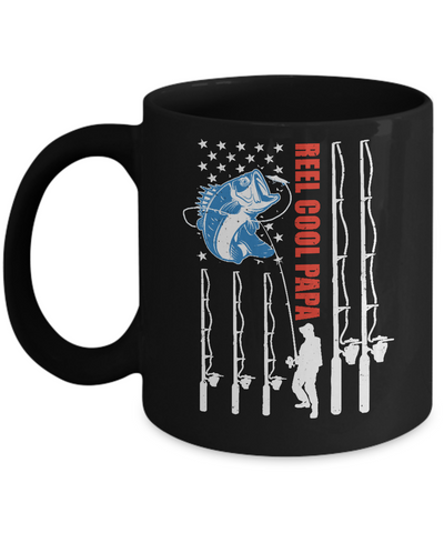 Reel Cool Papa American Flag Fish Fishing Fathers Day Mug Coffee Mug | Teecentury.com