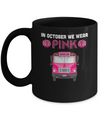 In October We Wear Pink School Bus Pumpkin Breast Cancer Mug Coffee Mug | Teecentury.com