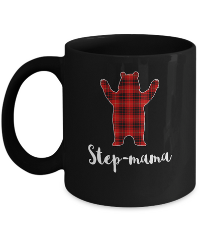 Red Step-Mama Bear Buffalo Plaid Family Christmas Pajamas Mug Coffee Mug | Teecentury.com