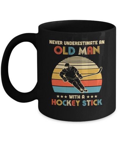 Never Underestimate An Old Man With A Hockey Stick Vintage Mug Coffee Mug | Teecentury.com