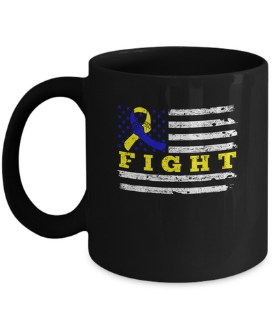 Fight Blue Yellow Ribbon US Flag Down Syndrome Awareness Mug Coffee Mug | Teecentury.com