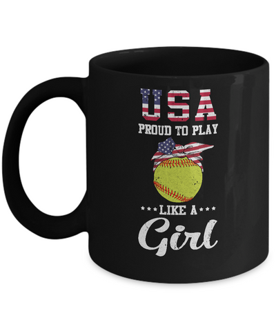 Usa Proud To Play Like A Girl Softball Mug Coffee Mug | Teecentury.com