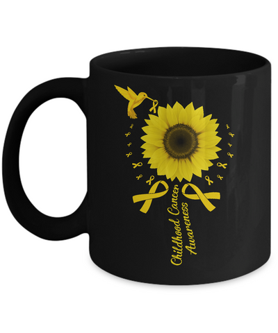 Hummingbird Sunflower Gold Ribbon Childhood Cancer Awareness Mug Coffee Mug | Teecentury.com