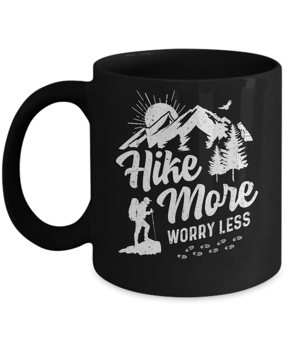 Hike More Worry Less Funny Hiking Sayings Water Bottle by Above the Village  Design