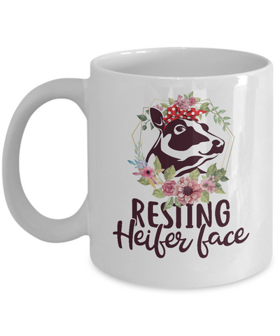 Funny Farmer Women Girl Cow Resting Heifer Face Mug Coffee Mug | Teecentury.com