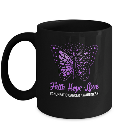 Faith Hope Love Purple Butterfly Pancreatic Cancer Awareness Mug Coffee Mug | Teecentury.com