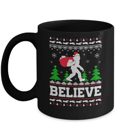 Christmas Believe Bigfoot Ugly Xmas Sweater Mug Coffee Mug | Teecentury.com