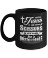 With Jesus In Her Heart And Scissors For Hairdresser Mug Coffee Mug | Teecentury.com
