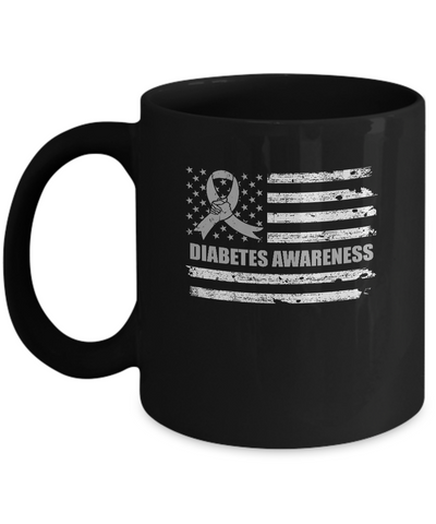 Gray Ribbon Diabetes Awareness US Flag Mug Coffee Mug | Teecentury.com