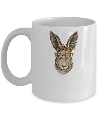 Easter Bunny Rabbit Glasses Leopard Print Bow Mug Coffee Mug | Teecentury.com