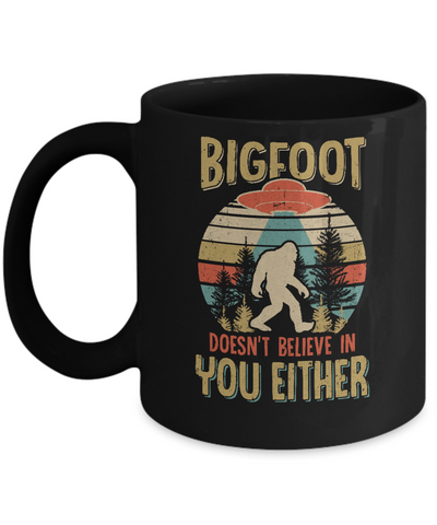 Retro Bigfoot Doesn't Believe In You Either UFO Mug Coffee Mug | Teecentury.com