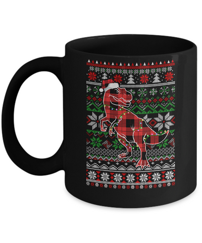 Red Plaid Buffalo T Rex Dinosaur Pajamas Christmas Sweater Mug Coffee Mug | Teecentury.com