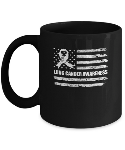 Clear Ribbon Lung Cancer Awareness US Flag Mug Coffee Mug | Teecentury.com
