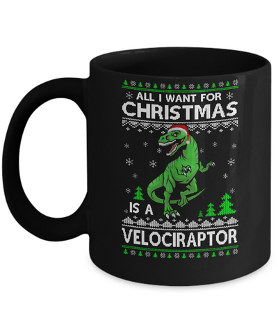 Funny Velociraptor Dinosaur Christmas Ugly Sweater Mug Coffee Mug | Teecentury.com