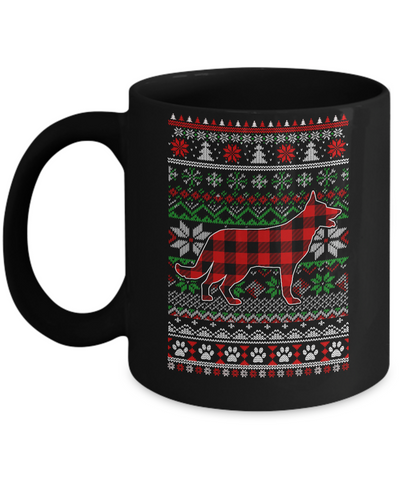 German Shepherd Red Plaid Ugly Christmas Sweater Gifts Mug Coffee Mug | Teecentury.com