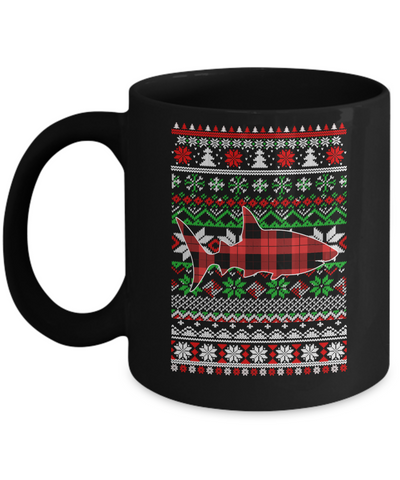 Shark Red Plaid Ugly Christmas Sweater Funny Gifts Mug Coffee Mug | Teecentury.com
