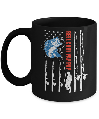 Reel Cool Pap Pap American Flag Fish Fishing Fathers Day Mug Coffee Mug | Teecentury.com