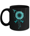 Hummingbird Sunflower Teal Ribbon Ovarian Cancer Awareness Mug Coffee Mug | Teecentury.com