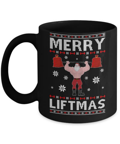 Christmas Merry Liftmas Santa Fitness Gym Ugly Sweater Mug Coffee Mug | Teecentury.com