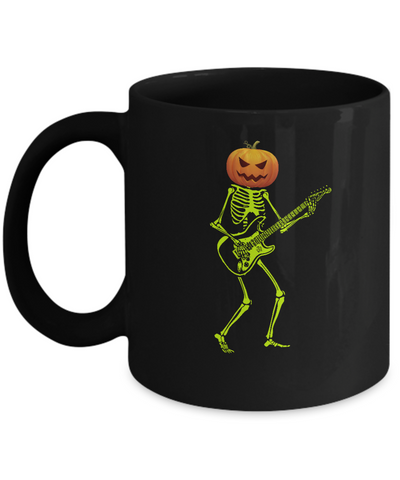 Pumpkin Skeleton Play Guitar Luminous Costume Halloween Mug Coffee Mug | Teecentury.com